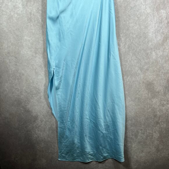 Abercrombie & Fitch Dress Medium Blue Satin One Shoulder Twist Front Formal Hoco - Picture 5 of 10